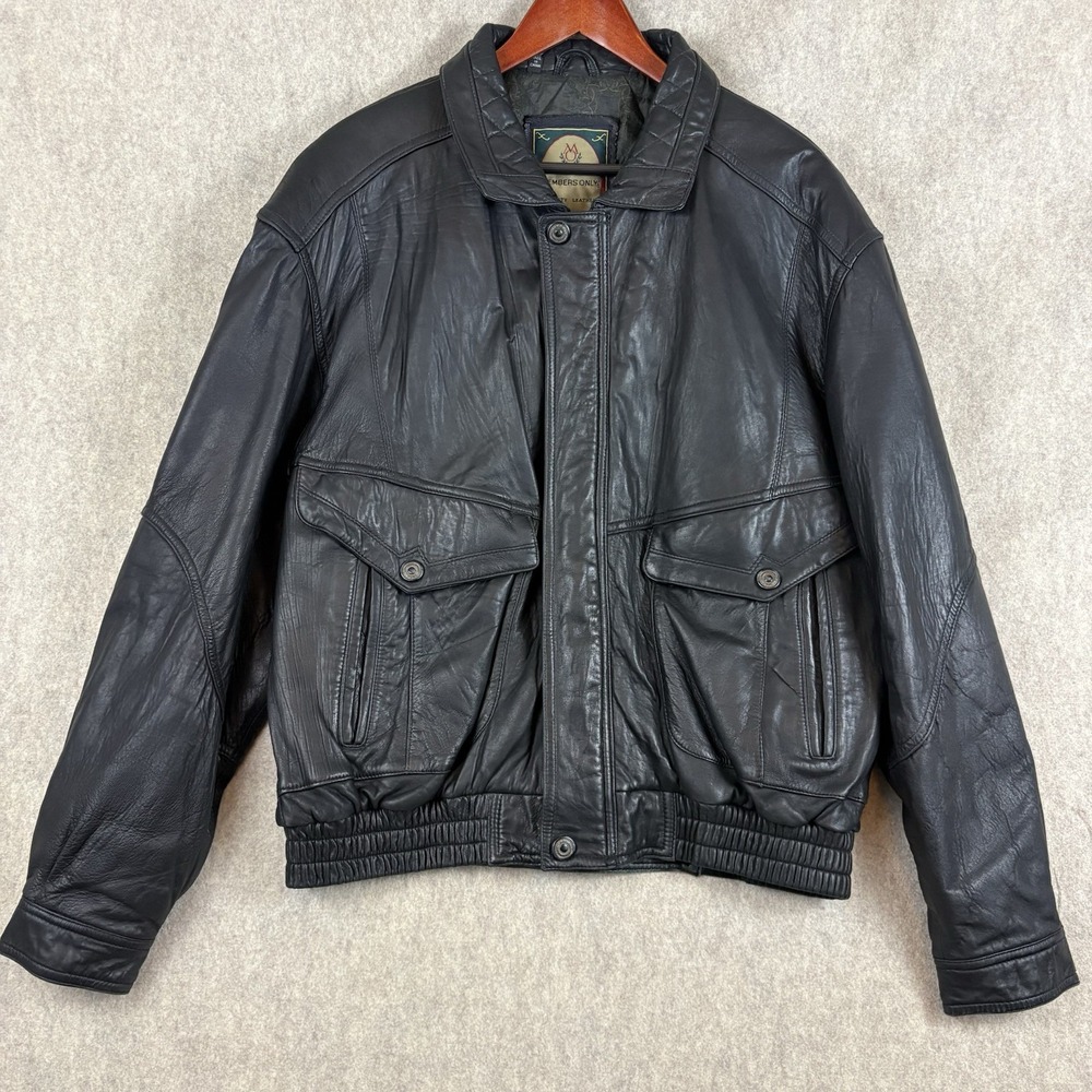 Vintage Members Only Soft Leather Jacket Mens XL Black Bomber 90s Oversized Moto